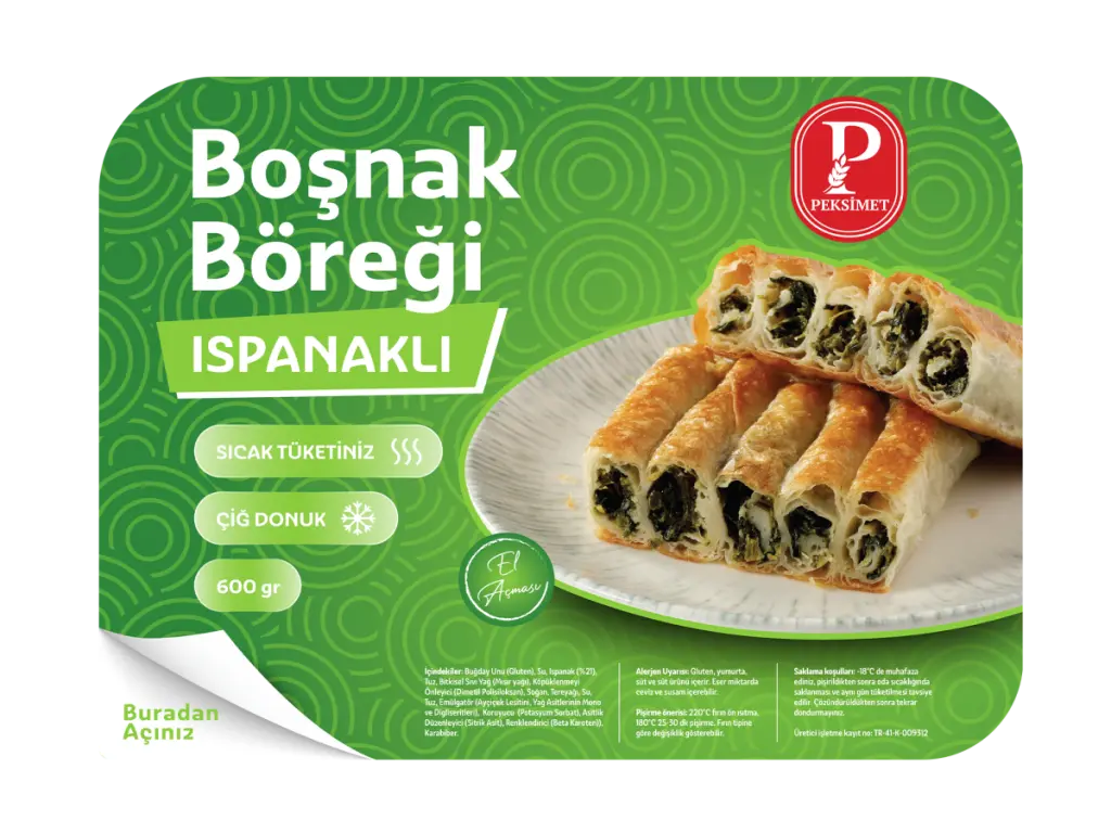 PEKSİMET ÇİĞ DONUK BOŞNAK BÖREĞİ ISPANAKLI 600 GR